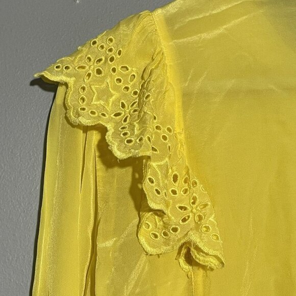 Scotch Soda Blouse Women Size S Yellow Eyelet Ruffle Embroidery Blauw European - Picture 5 of 13